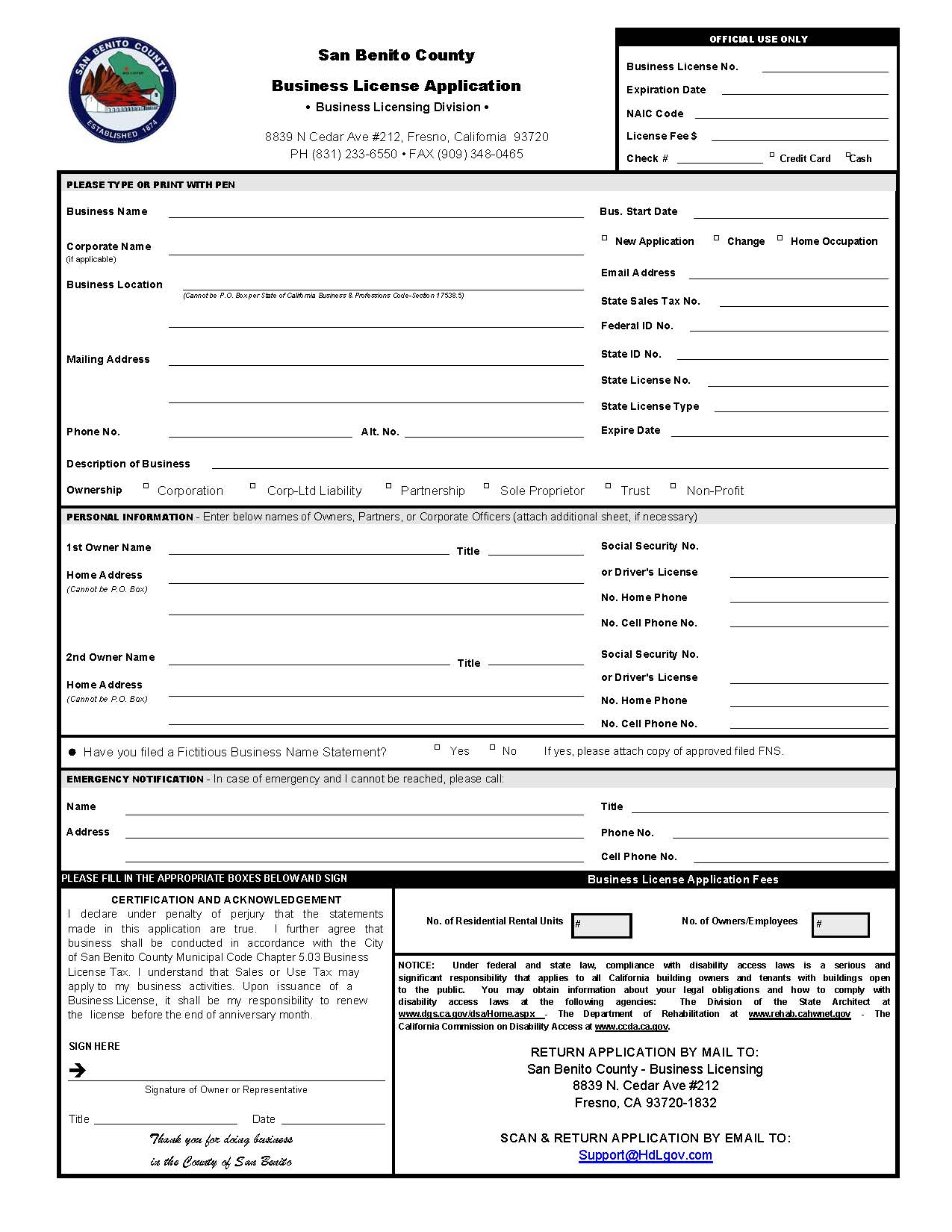 Business License Application