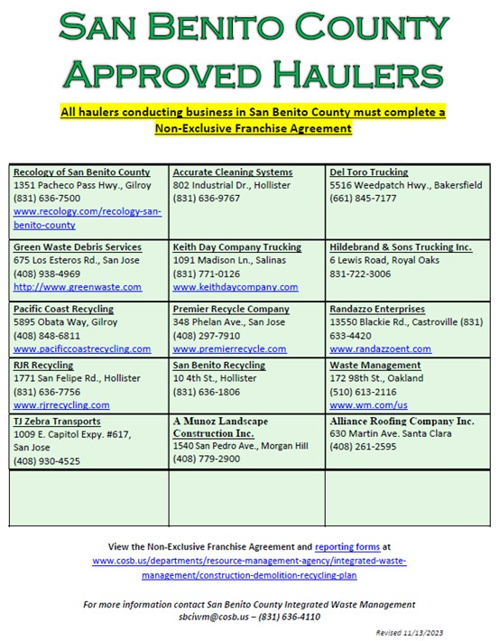 SBC Approved Hauler List 11.13.23