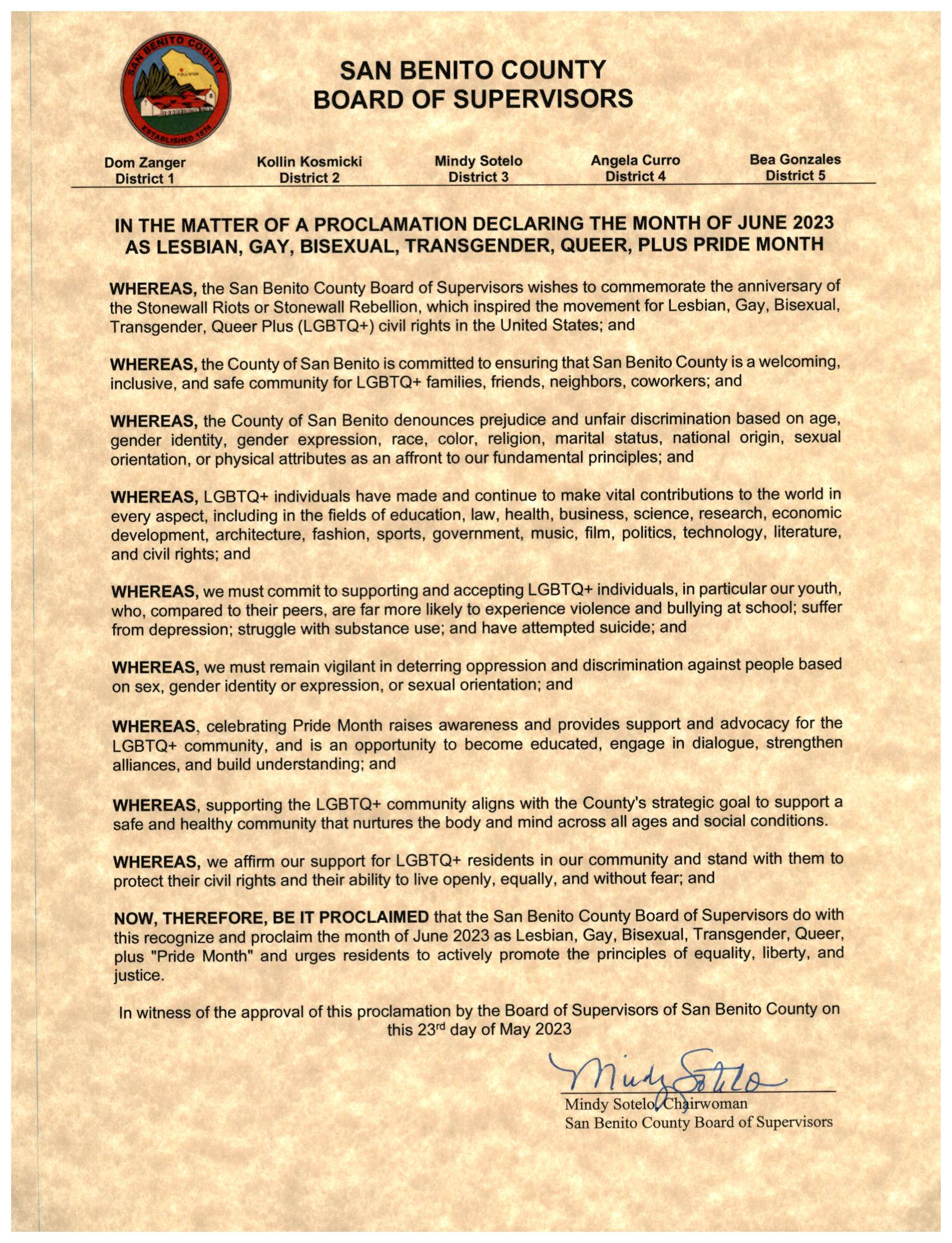 2023 June LGBTQ+ Proclamation BoS signed